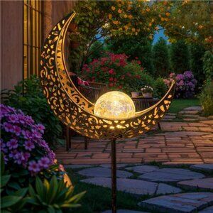 Moon Solar Lights Garden Outdoor Decor Waterproof Metal Solar Stakes